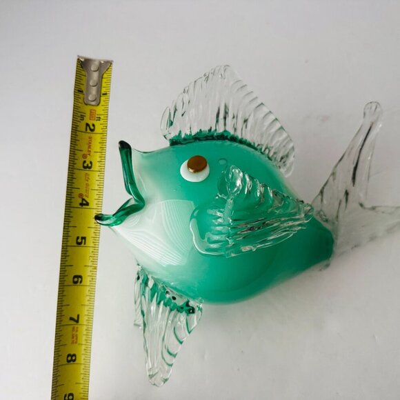 Vintage Murano Style Glass Fish Figurine Green Clear Hand Blown Sculpture Art - Picture 6 of 7